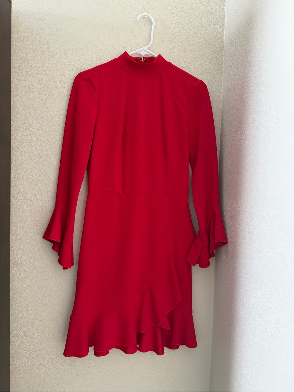 Tommy Hilfiger Red Ruffle-Trim Long Sleeve Dress